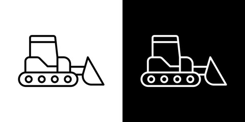 Bulldozer icon line art, vector set
