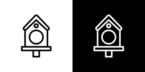 Bird house icon line art, vector set