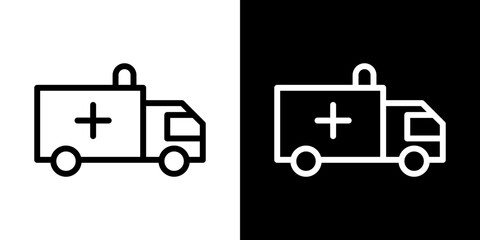 Ambulance icon line art, vector set