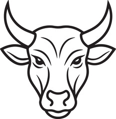 golden bull head line art, black outline, vector and illustration, coloring book page line art drawing