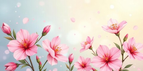 Naklejka premium Delicate Pink Blossoms in Soft Light with Falling Petals A Serene Floral Image