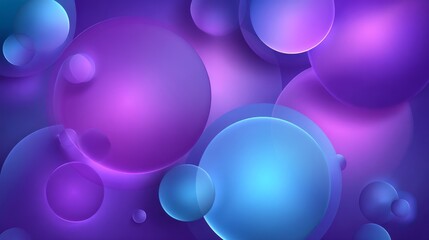 Abstract Composition Of Spherical Bubbles In Shades Of Blue And Purple With Glowing Edges Against Dark Background