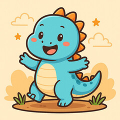 Cute Cartoon Blue Dinosaur Character Illustration