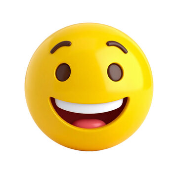 Naklejki Smiling emoji in 3D render, expressing a happy and positive attitude. This cheerful emoji can add fun and friendliness to any design