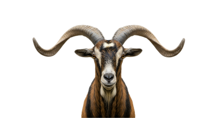 Portrait of a goat with large horns isolated on black background wildlife animal farm animal mammal nature
