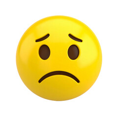 Fototapeta premium A sad emoji expressing unhappiness and disappointment. The emoji has a yellow face with a downturned mouth and downward curved eyebrows