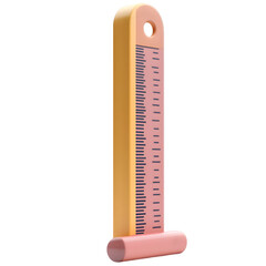 Vertically oriented, colorful measuring device with a graduated scale.  The design is simple and modern.