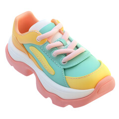 Three-dimensional illustration of a vibrant children's or unisex casual shoe with pastel colors.