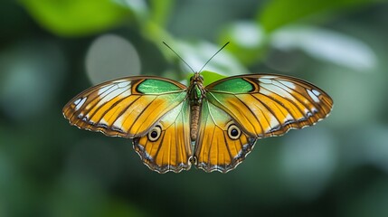 Obraz premium Emerald-Green Butterfly: A Serene Nature Close-Up