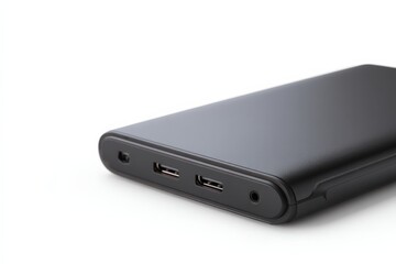 Sleek black external hard drive with multiple ports. Perfect for data backup and storage.