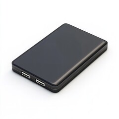 Fototapeta premium Portable power bank charger external battery pack for mobile devices smartphone usb ports black color sleek design