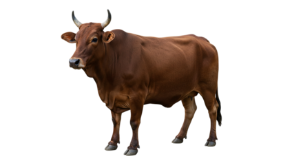 Isolated brown cow standing profile image for stock photos and animal agriculture farm industry design needs