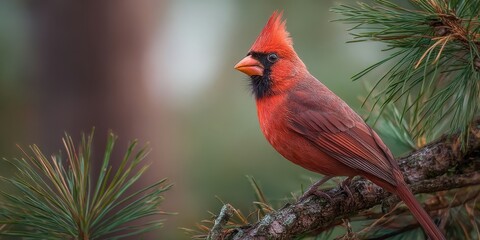 Close-up of a vibrant northern cardinal perched on a branch.