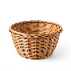 Fototapeta premium empty round wicker basket, on a white background
