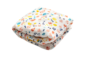 a stack of three folded blankets with colorful designs