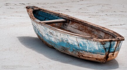 Old wooden boat on sandy beach