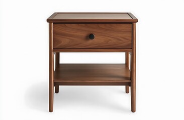 Wooden Nightstand with Shelf and Drawer On White Background With Wood Texture