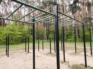 horizontal bars, sports ground for workout in the park. workout area without people.