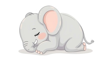 Fototapeta premium Cartoon styled cute sleeping elephant baby isolated on white