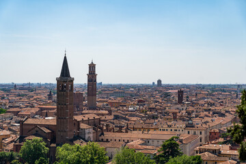 Verona, Italy – Aerial View of Historic Cityscape and Bell Towers – May 2, 2025