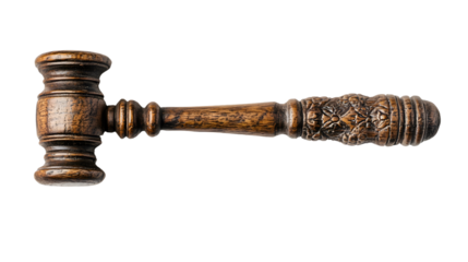 Wooden Gavel Hammer Top View on White Background for Legal and Auction Concepts