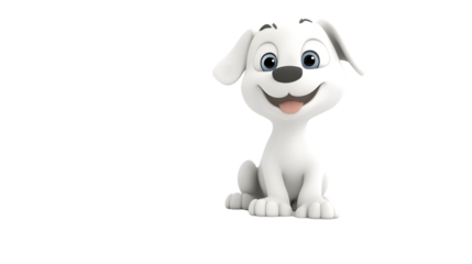 3D Cartoon White Dog Isolated on White Background for Adobe Stock