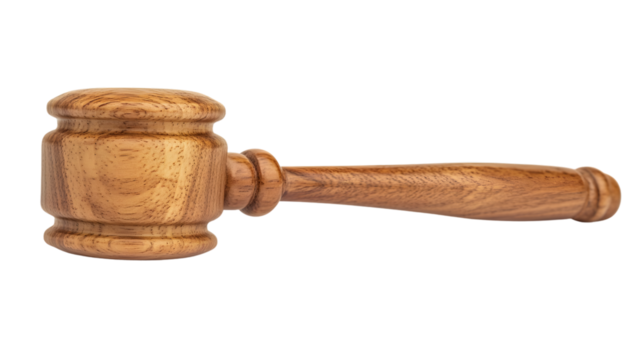 Professional Wooden Gavel on White Background for Legal Concepts and Justice Design Elements