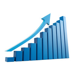 Blue Bar Graph Showing Growth with Upward Arrow Isolated PNG or Transparency Background 