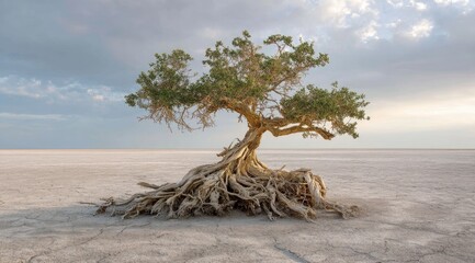 Solitary tree in arid landscape