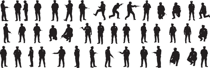 Police officer silhouettes vector pack: law enforcement, security, and authority figures design elements