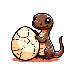 Cute Cartoon Dinosaur Hatching From Egg