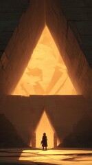 An ancient, triangular passageway with a lone figure.