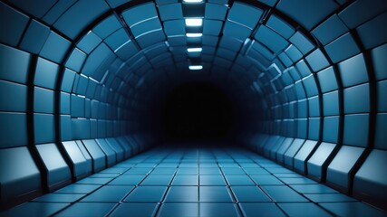 Obraz premium Abstract Futuristic Tunnel Dark Blue Tiles and Glowing Lights