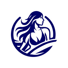 Elegant Woman Silhouette in a Blue Circular Design