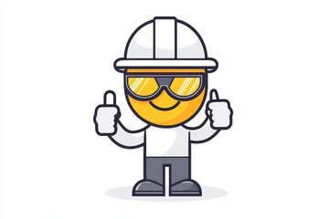 Cheerful Construction Worker Icon with Safety Gear and Thumbs Up