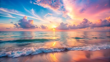 Fototapeta premium Serene Ocean Sunset with Pink and Blue Sky Clouds