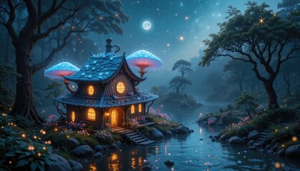 Winter landscape with church and snow.