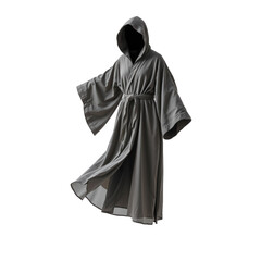 Naklejka premium floating enchanted garment with partial transparency forming a hooded robe isolated on white background using softbox light and clean e commerce layout