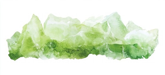 Abstract Watercolor Painting In Shades Of Green With Layered Texture Isolated On White Background