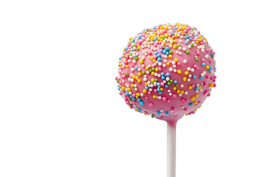 Pink cake pop with sprinkles on a White or Transparent background for dessert