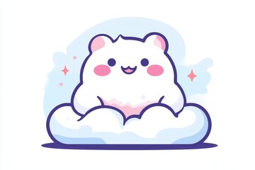 Fototapeta premium Cute Cartoon Bear Sitting on Fluffy Cloud with Cheerful Expression