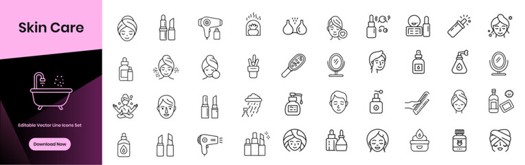 Skin care icon set: beauty, spa, and treatment symbols for wellness