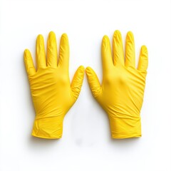 Obraz premium Bright Yellow Cleaning Gloves on a White Background for Household Chores and Tasks