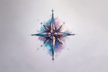 Intricate, geometric compass rose design with watercolor effects.