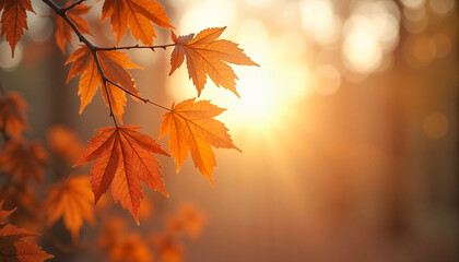 Golden and brown leaves illuminated by hazy afternoon sun, creating a nostalgic autumn atmosphere.