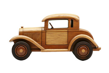 Classic Wooden Car Model on White or Transparent Background for Display