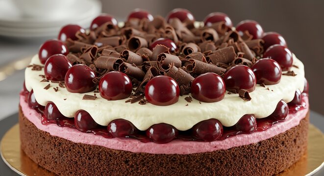 Delicious cake with cherries and chocolate