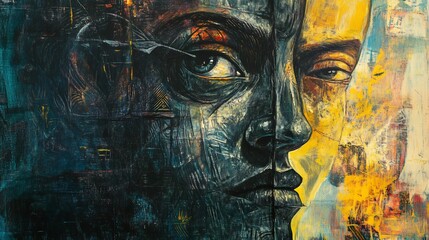 Dual Faces: A Textured, Expressive Abstract Portrait