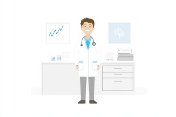 Friendly Male Doctor Standing in Bright Medical Office Environment