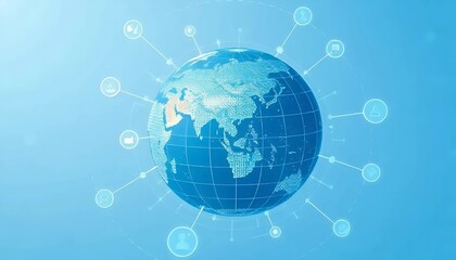 Digital globe with connections in blue and white representing global networking